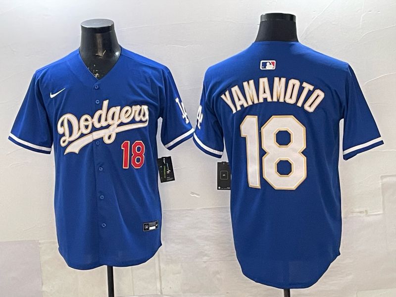 Men Los Angeles Dodgers #18 Yamamoto Blue Gold Game 2026 Nike MLB Jersey 0011->los angeles dodgers->MLB Jersey